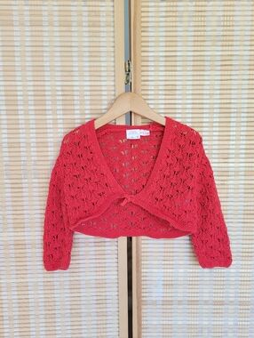 Zara Coral-Red Openwork Cropped Bolero Shrug